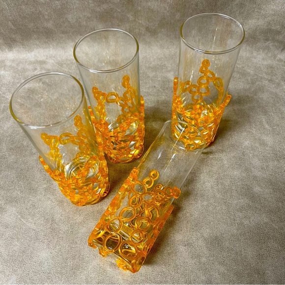 Set of 4 Koziol drinks glasses with orange bubble glass holders - Picture 6 of 7